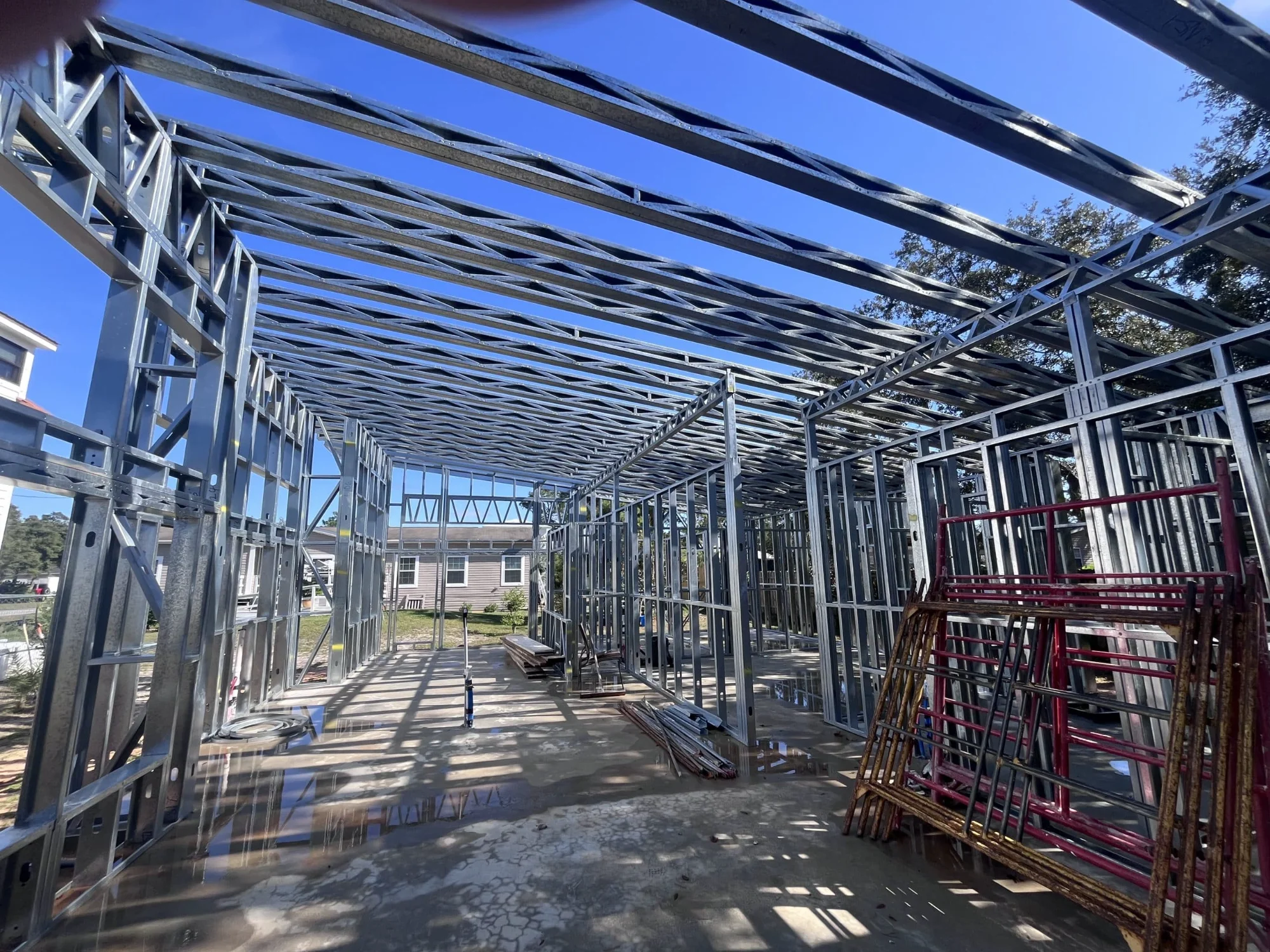 Interior steel wall and roof framing in Illinois