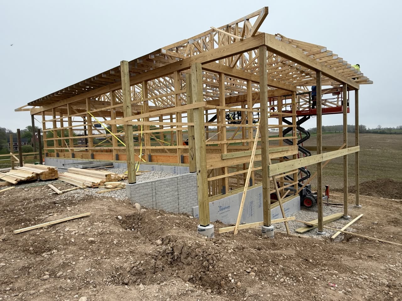 Interior wood framing for Illinois barndominium